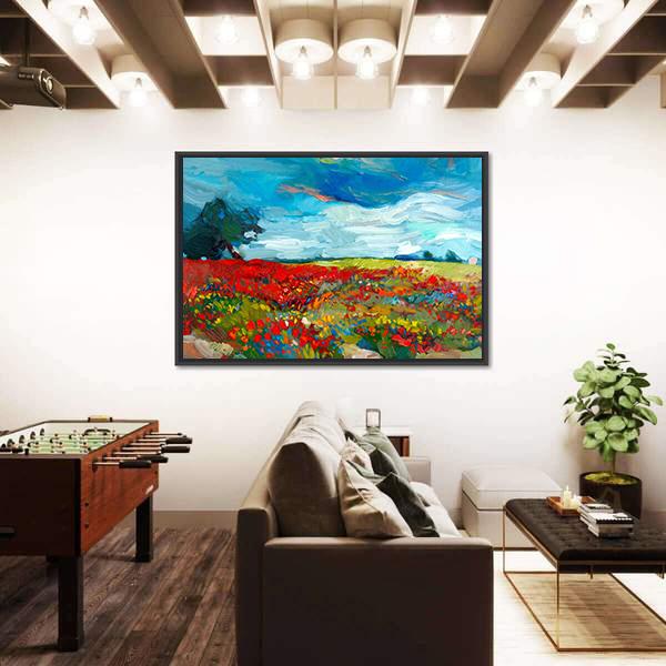 Watercolor Sketch Of Fields Of Flowers Canvas Wall Art-3 Horizontal-Gallery Wrap-25" x 16"-Tiaracle