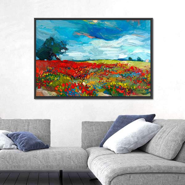Watercolor Sketch Of Fields Of Flowers Canvas Wall Art-3 Horizontal-Gallery Wrap-25" x 16"-Tiaracle