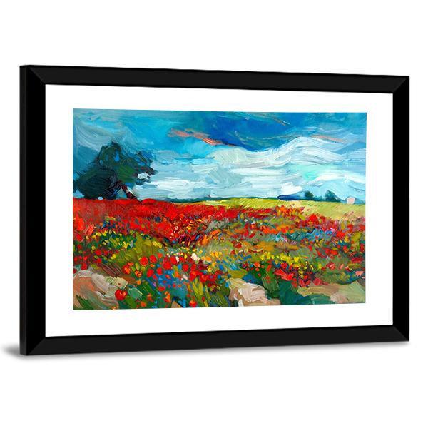Watercolor Sketch Of Fields Of Flowers Canvas Wall Art-3 Horizontal-Gallery Wrap-25" x 16"-Tiaracle
