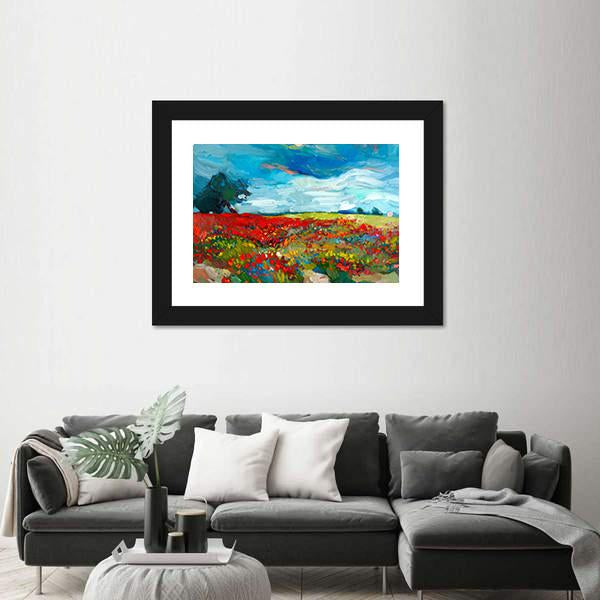Watercolor Sketch Of Fields Of Flowers Canvas Wall Art-3 Horizontal-Gallery Wrap-25" x 16"-Tiaracle