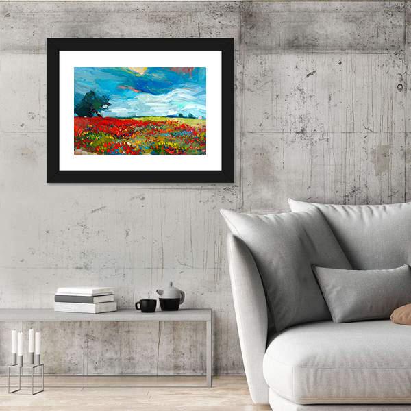 Watercolor Sketch Of Fields Of Flowers Canvas Wall Art-3 Horizontal-Gallery Wrap-25" x 16"-Tiaracle
