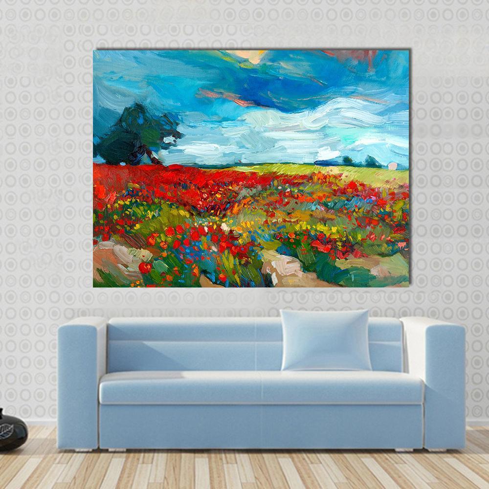 Watercolor Sketch Of Fields Of Flowers Canvas Wall Art-1 Piece-Gallery Wrap-48" x 32"-Tiaracle
