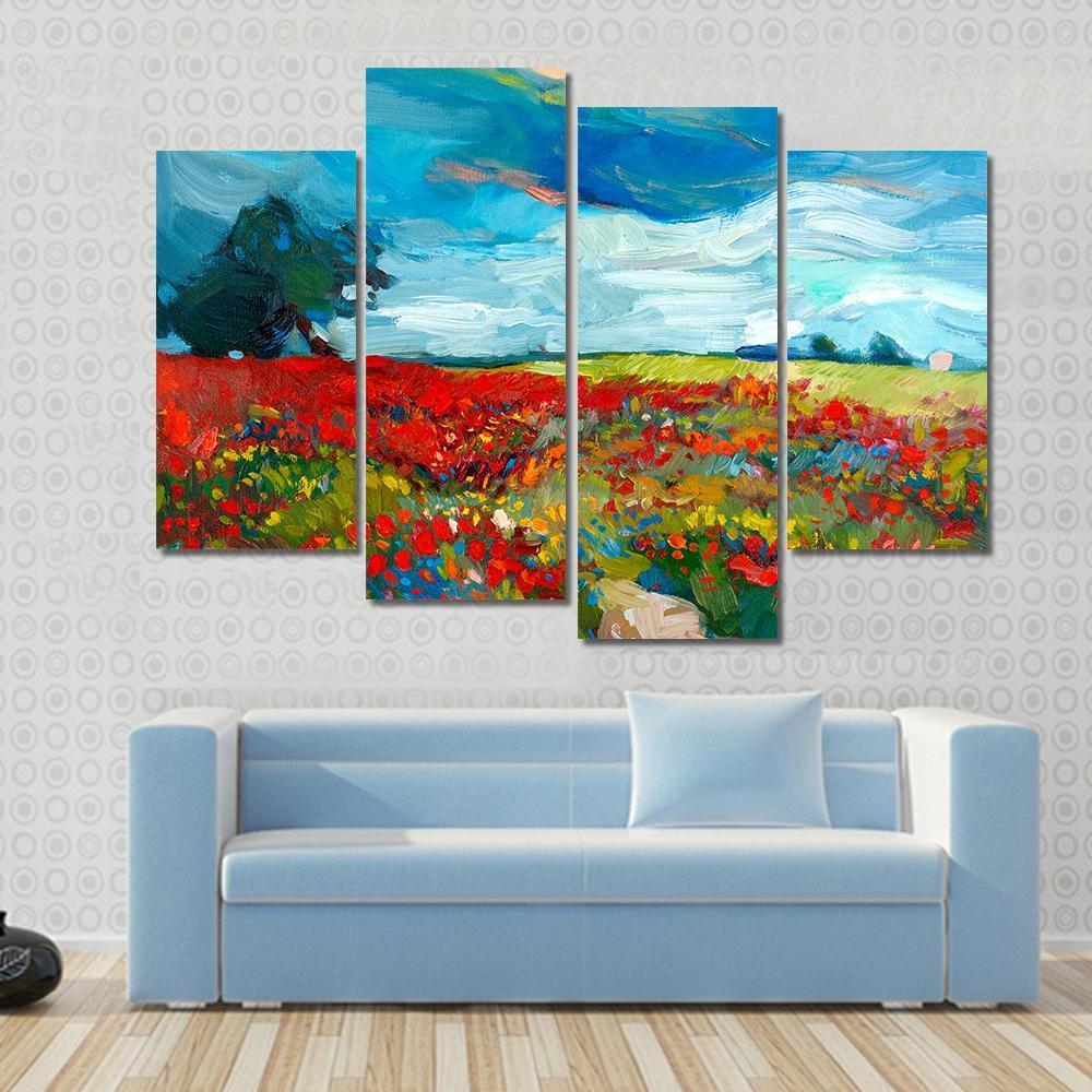 Watercolor Sketch Of Fields Of Flowers Canvas Wall Art-4 Pop-Gallery Wrap-50" x 32"-Tiaracle