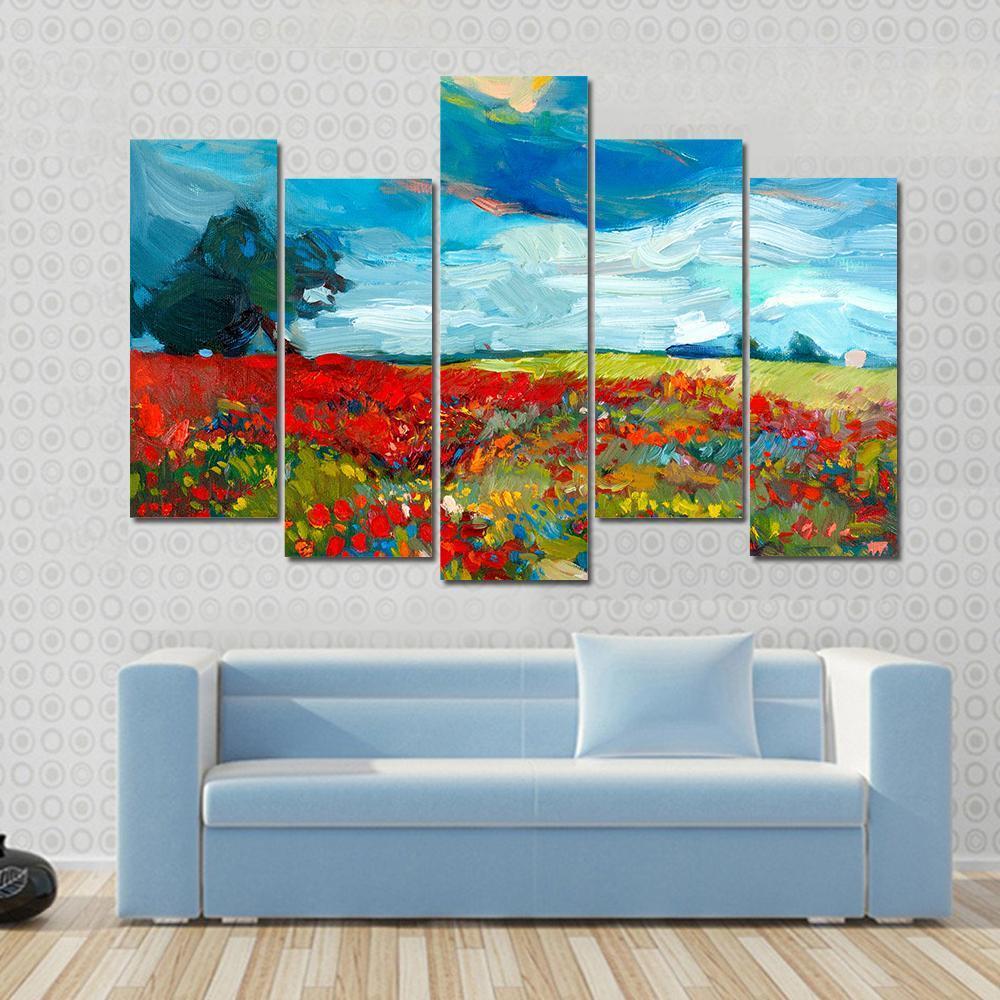 Watercolor Sketch Of Fields Of Flowers Canvas Wall Art-5 Pop-Gallery Wrap-47" x 32"-Tiaracle
