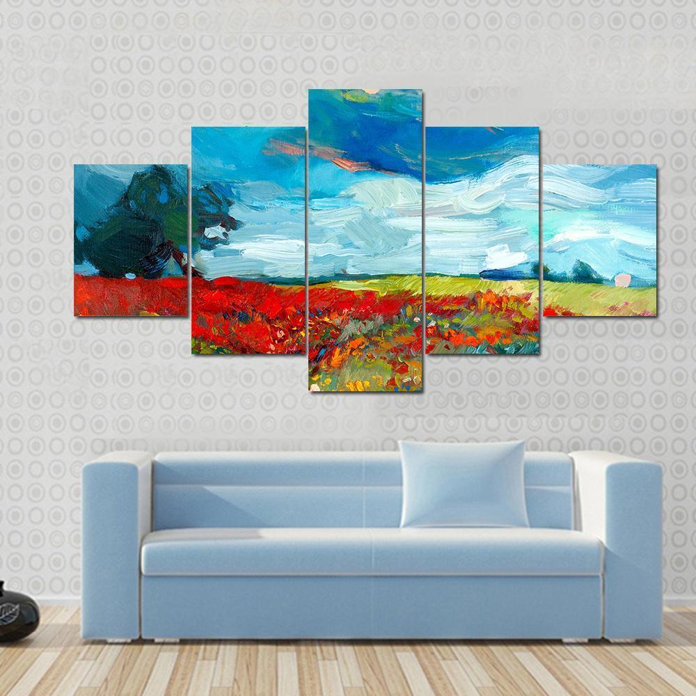 Watercolor Sketch Of Fields Of Flowers Canvas Wall Art-5 Star-Gallery Wrap-62" x 32"-Tiaracle