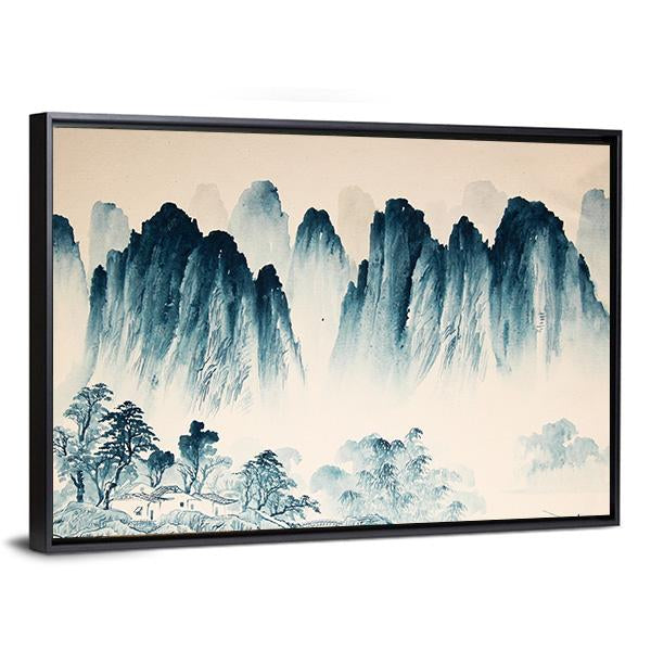 Watercolor Sketch Of High Mountains And Trees Canvas Wall Art-3 Horizontal-Gallery Wrap-25" x 16"-Tiaracle