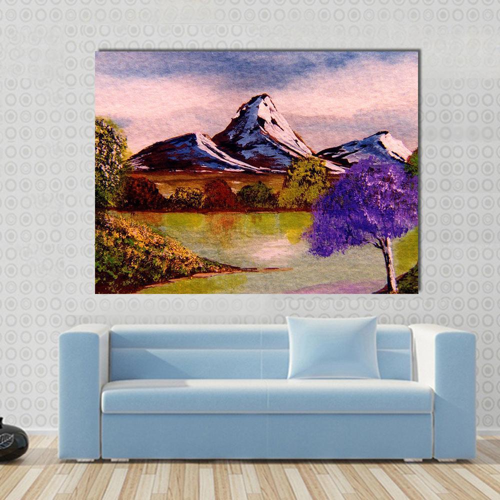 Watercolor Sketch Of Mountains Canvas Wall Art-1 Piece-Gallery Wrap-48" x 32"-Tiaracle