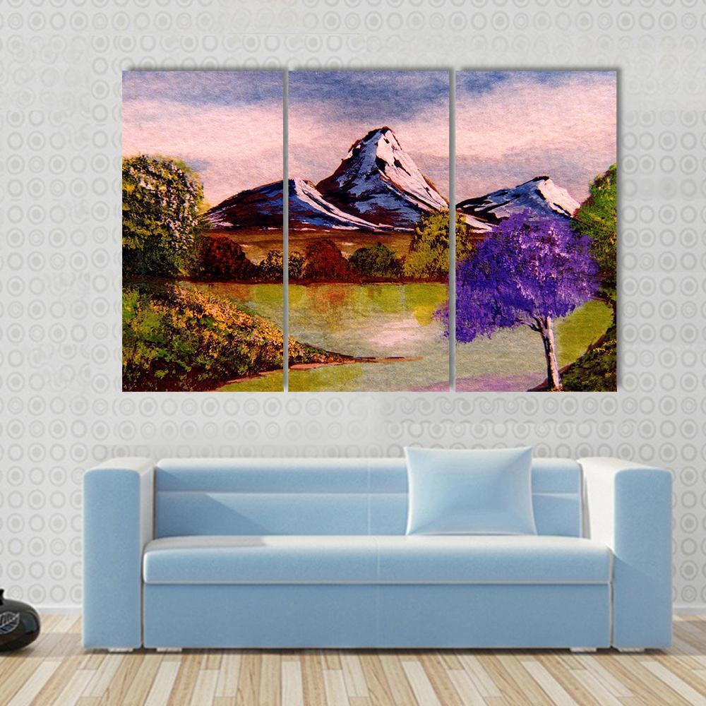 Watercolor Sketch Of Mountains Canvas Wall Art-3 Horizontal-Gallery Wrap-37" x 24"-Tiaracle