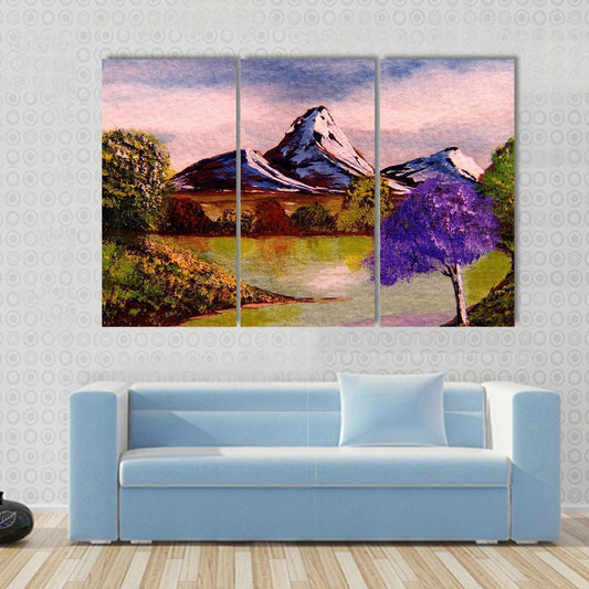 Watercolor Sketch Of Mountains Canvas Wall Art-3 Horizontal-Gallery Wrap-37" x 24"-Tiaracle