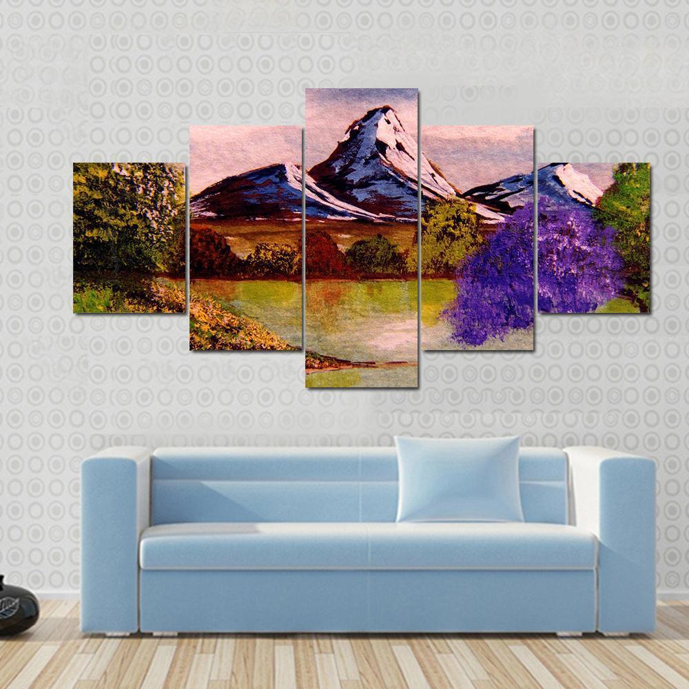 Watercolor Sketch Of Mountains Canvas Wall Art-5 Star-Gallery Wrap-62" x 32"-Tiaracle