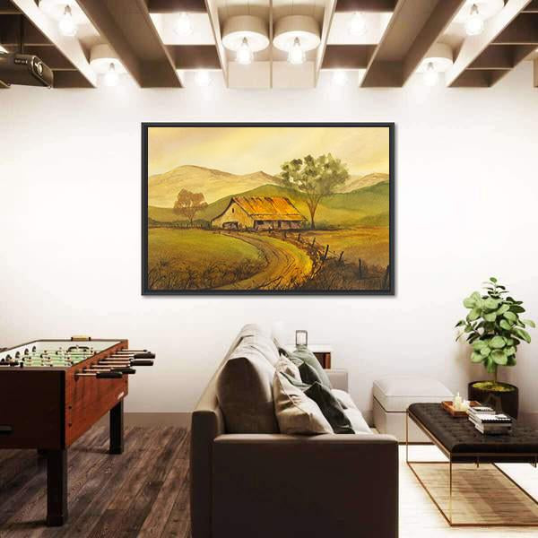 Watercolor Sketch Of Pathway Leading To Village Canvas Wall Art-3 Horizontal-Gallery Wrap-25" x 16"-Tiaracle