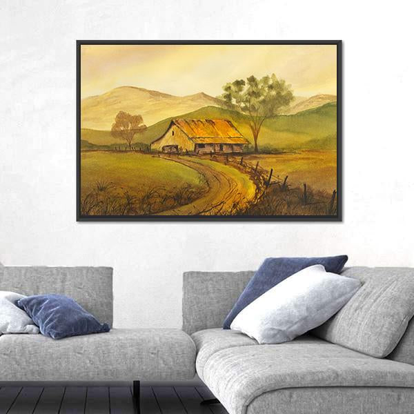 Watercolor Sketch Of Pathway Leading To Village Canvas Wall Art-3 Horizontal-Gallery Wrap-25" x 16"-Tiaracle