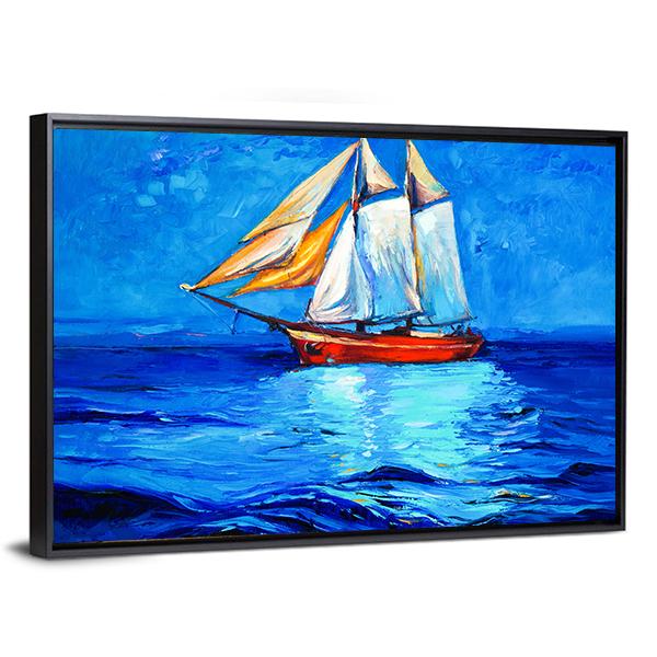 Watercolor Sketch Of Sail Ship And Sea Canvas Wall Art-3 Horizontal-Gallery Wrap-25" x 16"-Tiaracle