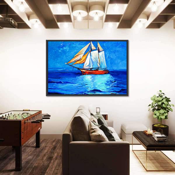 Watercolor Sketch Of Sail Ship And Sea Canvas Wall Art-3 Horizontal-Gallery Wrap-25" x 16"-Tiaracle