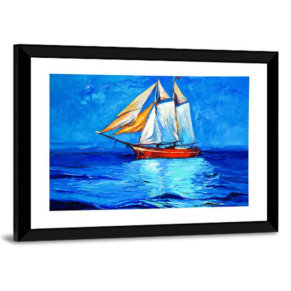 Watercolor Sketch Of Sail Ship And Sea Canvas Wall Art-3 Horizontal-Gallery Wrap-25" x 16"-Tiaracle