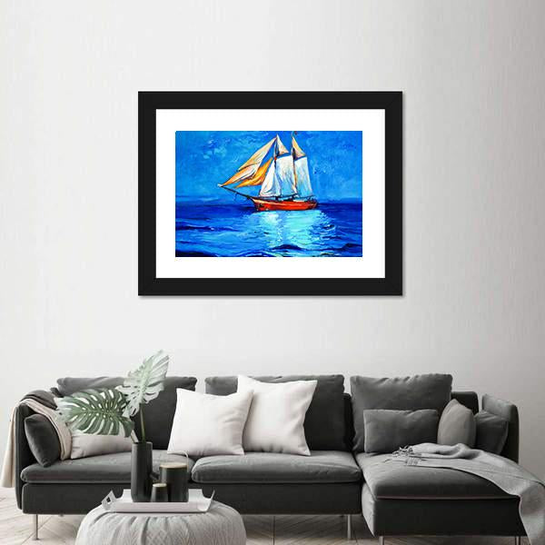 Watercolor Sketch Of Sail Ship And Sea Canvas Wall Art-3 Horizontal-Gallery Wrap-25" x 16"-Tiaracle