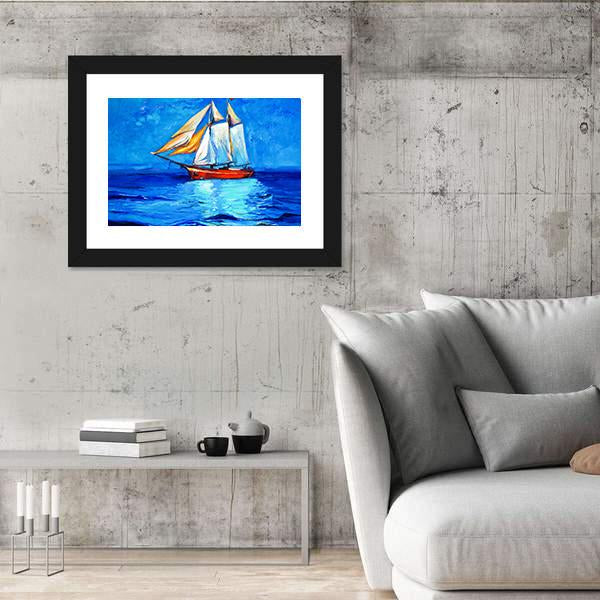 Watercolor Sketch Of Sail Ship And Sea Canvas Wall Art-3 Horizontal-Gallery Wrap-25" x 16"-Tiaracle