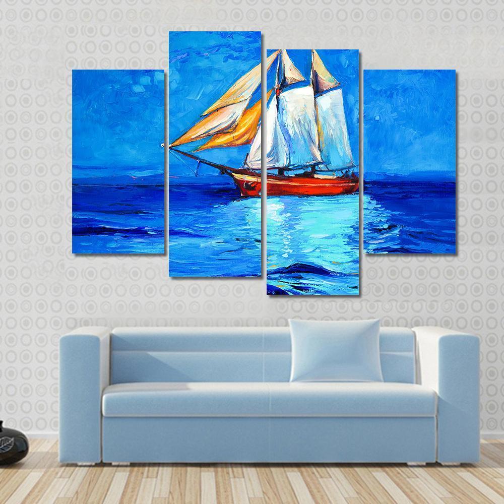 Watercolor Sketch Of Sail Ship And Sea Canvas Wall Art-4 Pop-Gallery Wrap-50" x 32"-Tiaracle