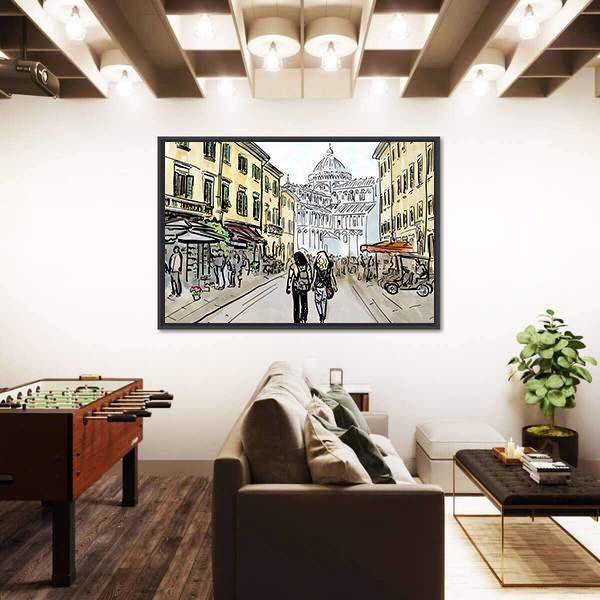 Watercolor Sketch Of Street In Pisa Canvas Wall Art-3 Horizontal-Gallery Wrap-25" x 16"-Tiaracle
