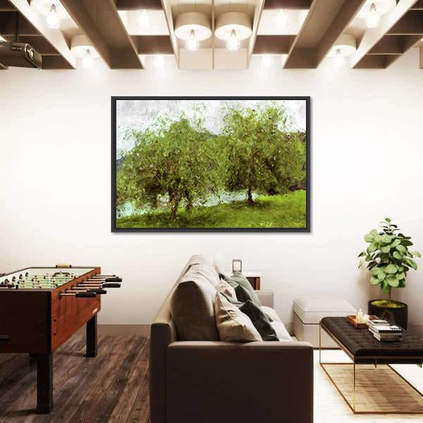 Watercolor Sketch Of Two Green Trees Canvas Wall Art-3 Horizontal-Gallery Wrap-25" x 16"-Tiaracle
