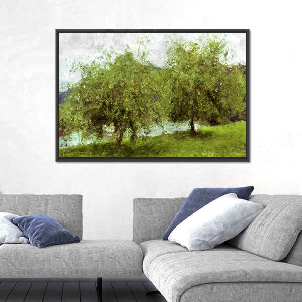 Watercolor Sketch Of Two Green Trees Canvas Wall Art-3 Horizontal-Gallery Wrap-25" x 16"-Tiaracle