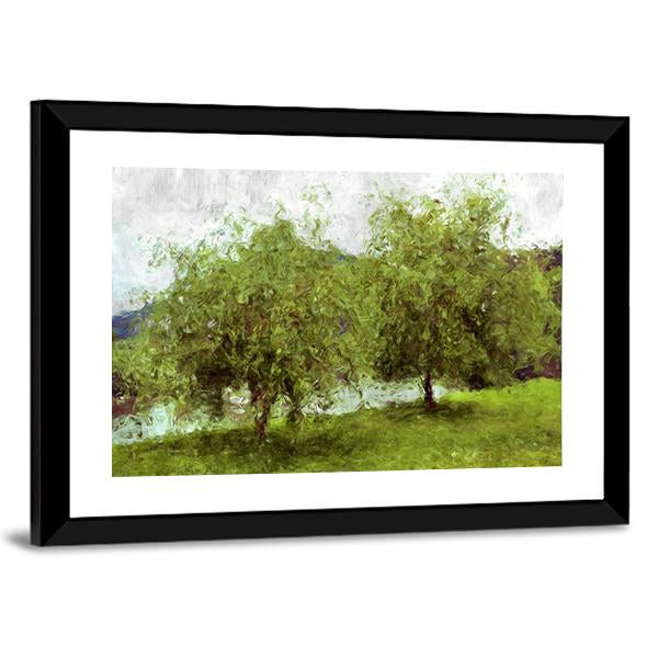 Watercolor Sketch Of Two Green Trees Canvas Wall Art-3 Horizontal-Gallery Wrap-25" x 16"-Tiaracle