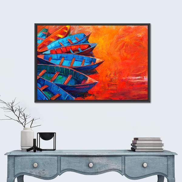 Watercolor Sketch Of Water Boats Canvas Wall Art-1 Piece-Floating Frame-24" x 16"-Tiaracle