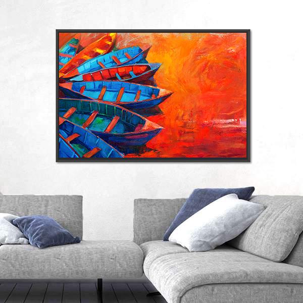 Watercolor Sketch Of Water Boats Canvas Wall Art-3 Horizontal-Gallery Wrap-25" x 16"-Tiaracle