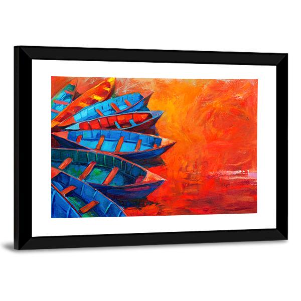 Watercolor Sketch Of Water Boats Canvas Wall Art-3 Horizontal-Gallery Wrap-25" x 16"-Tiaracle