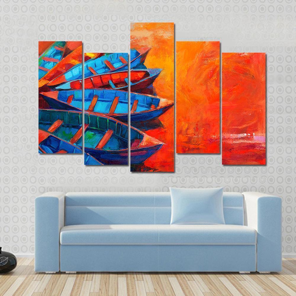 Watercolor Sketch Of Water Boats Canvas Wall Art-5 Pop-Gallery Wrap-47" x 32"-Tiaracle