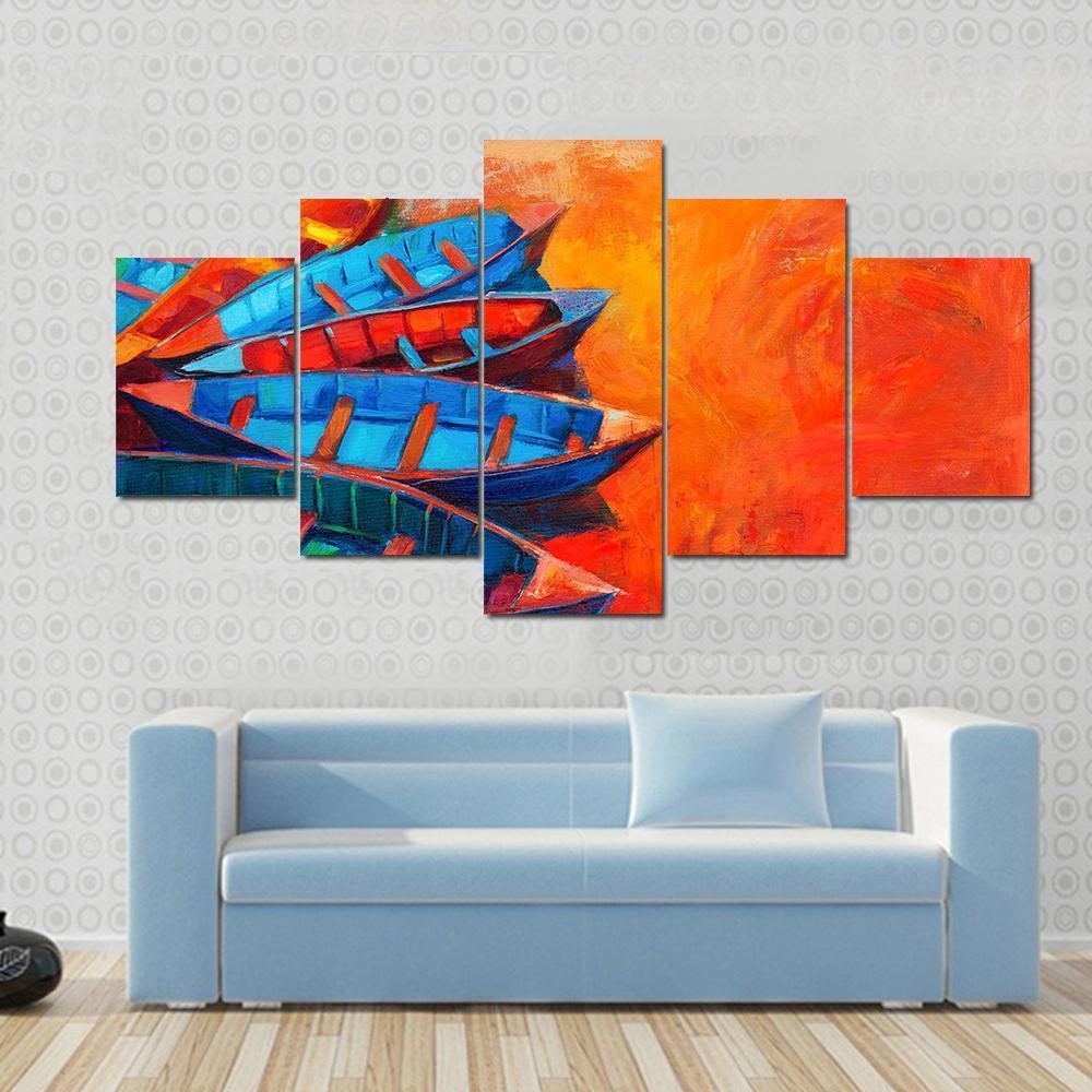 Watercolor Sketch Of Water Boats Canvas Wall Art-5 Star-Gallery Wrap-62" x 32"-Tiaracle