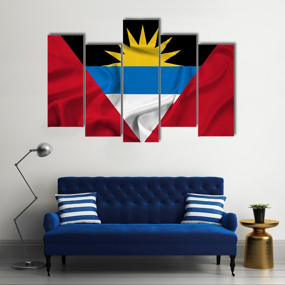 Waving Antigua And Barbuda Canvas Wall Art-5 Pop-Gallery Wrap-47" x 32"-Tiaracle
