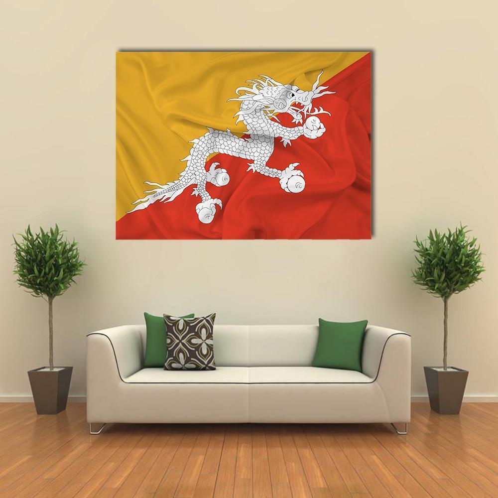 Waving Bhutan Flag Canvas Wall Art-1 Piece-Gallery Wrap-48" x 32"-Tiaracle