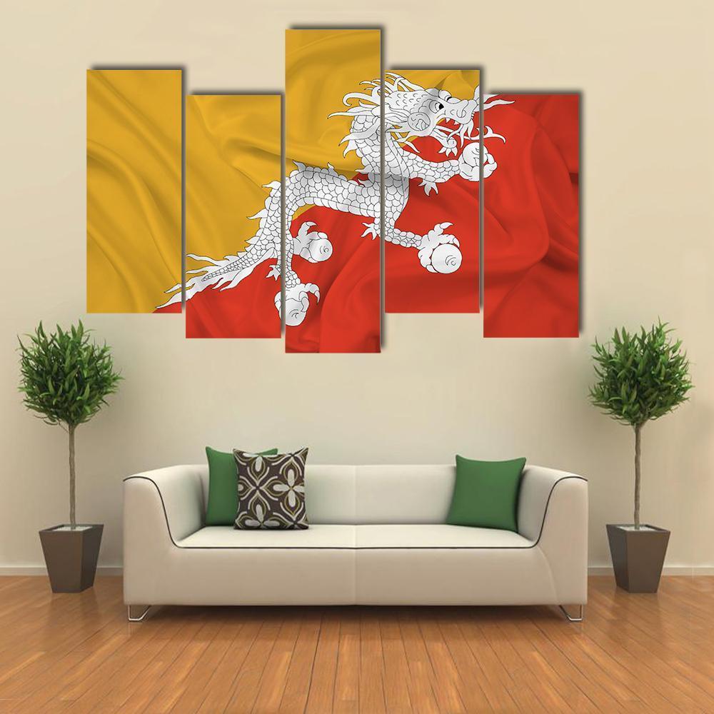 Waving Bhutan Flag Canvas Wall Art-5 Pop-Gallery Wrap-47" x 32"-Tiaracle