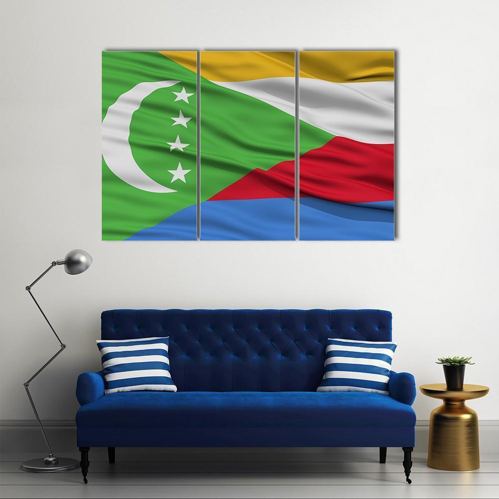 Waving Comoros Flag Canvas Wall Art-3 Horizontal-Gallery Wrap-37" x 24"-Tiaracle