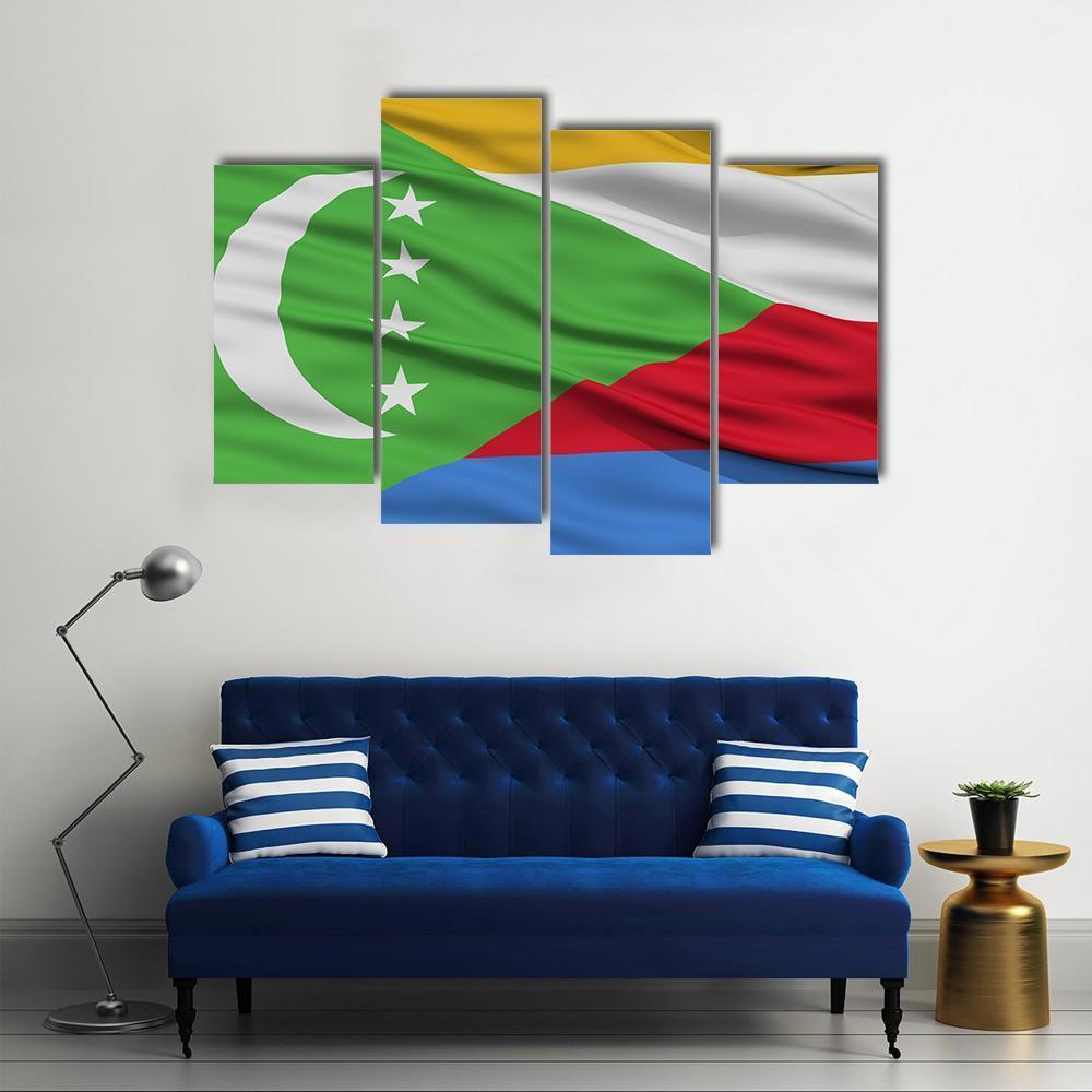 Waving Comoros Flag Canvas Wall Art-4 Pop-Gallery Wrap-50" x 32"-Tiaracle