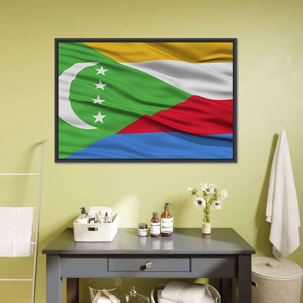 Waving Comoros Flag Canvas Wall Art-3 Horizontal-Gallery Wrap-25" x 16"-Tiaracle