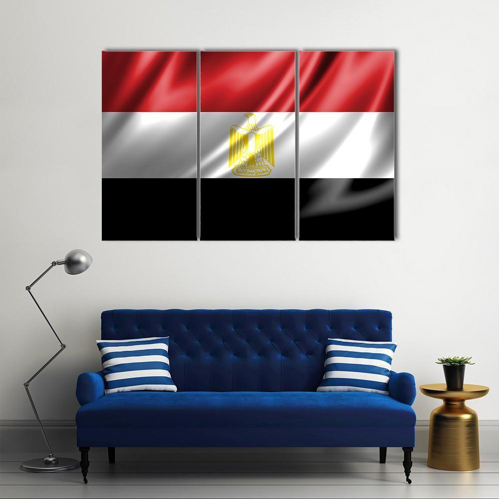 Waving Egypt Flag Canvas Wall Art-3 Horizontal-Gallery Wrap-37" x 24"-Tiaracle