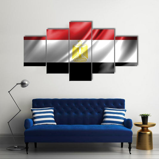 Waving Egypt Flag Canvas Wall Art-5 Star-Gallery Wrap-62" x 32"-Tiaracle