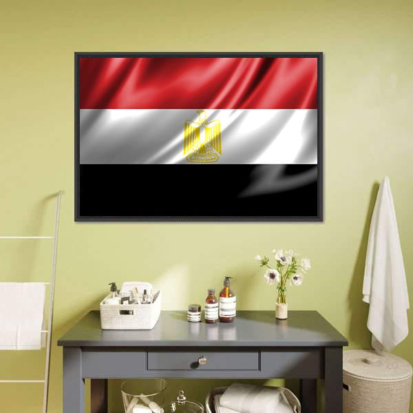 Waving Egypt Flag Canvas Wall Art-1 Piece-Floating Frame-24" x 16"-Tiaracle