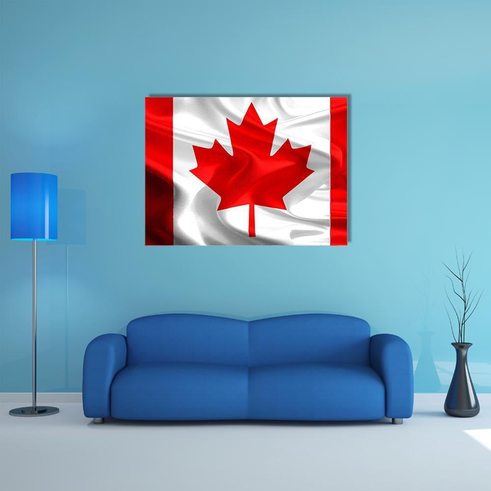 Waving Fabric Flag Of Canada Canvas Wall Art-1 Piece-Gallery Wrap-48" x 32"-Tiaracle