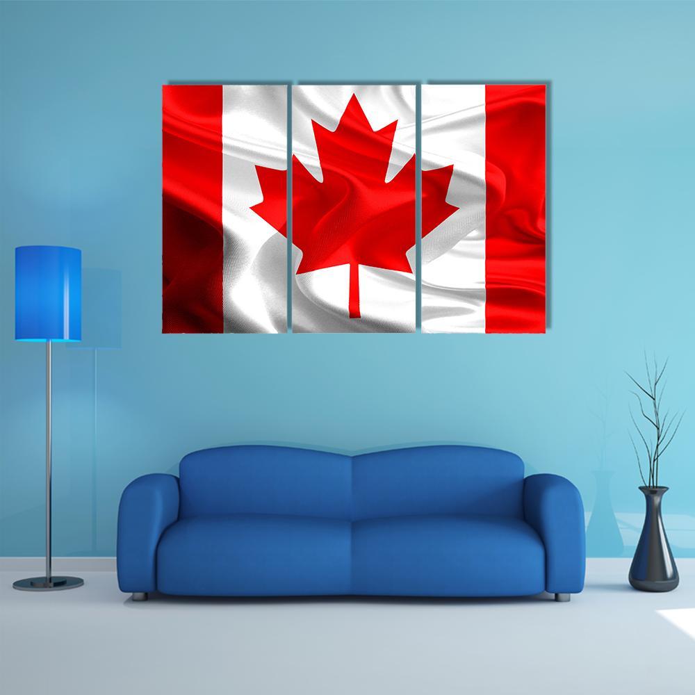 Waving Fabric Flag Of Canada Canvas Wall Art-3 Horizontal-Gallery Wrap-37" x 24"-Tiaracle