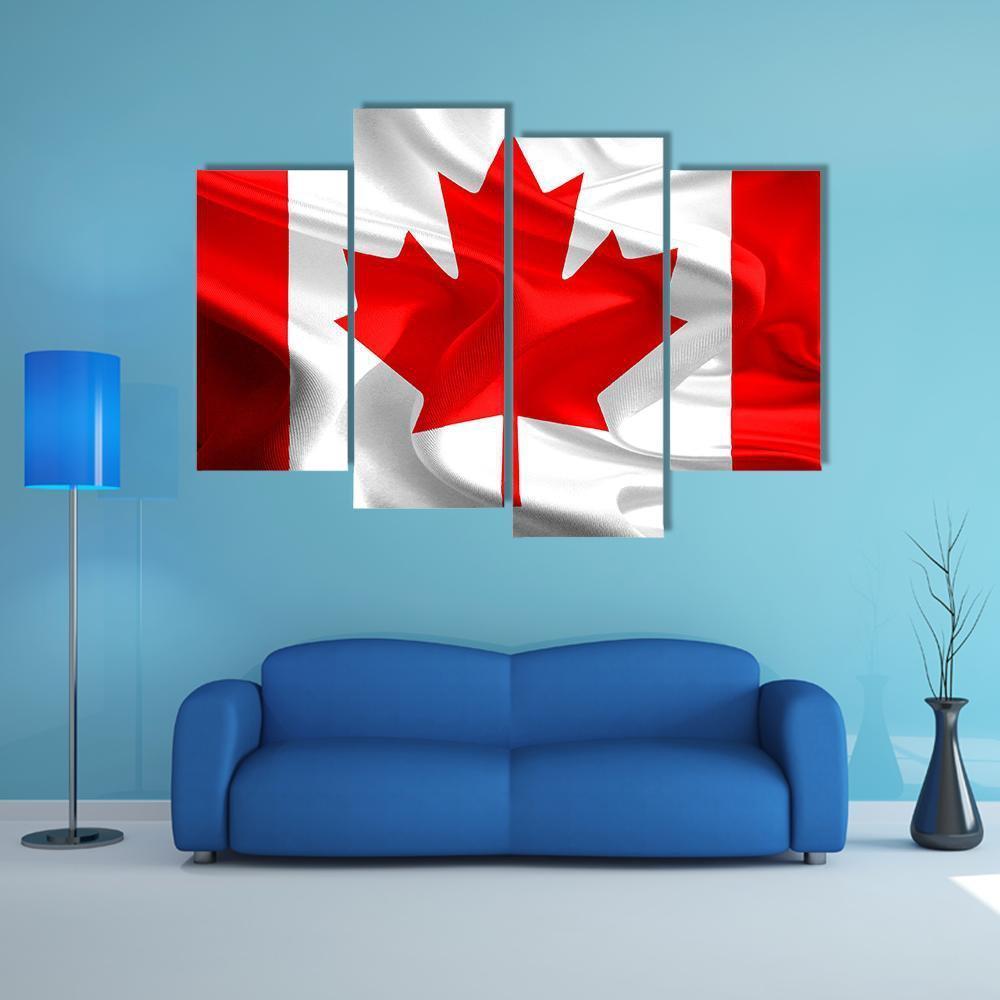 Waving Fabric Flag Of Canada Canvas Wall Art-4 Pop-Gallery Wrap-50" x 32"-Tiaracle
