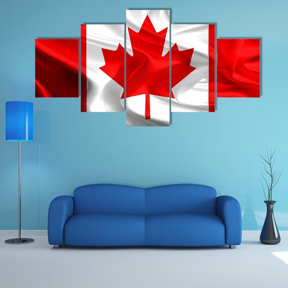 Waving Fabric Flag Of Canada Canvas Wall Art-5 Star-Gallery Wrap-62" x 32"-Tiaracle