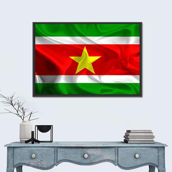 Waving Fabric Flag Of Suriname Canvas Wall Art-1 Piece-Floating Frame-24" x 16"-Tiaracle