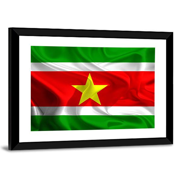 Waving Fabric Flag Of Suriname Canvas Wall Art-3 Horizontal-Gallery Wrap-25" x 16"-Tiaracle