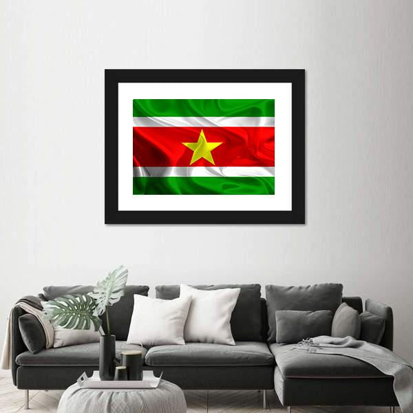 Waving Fabric Flag Of Suriname Canvas Wall Art-3 Horizontal-Gallery Wrap-25" x 16"-Tiaracle