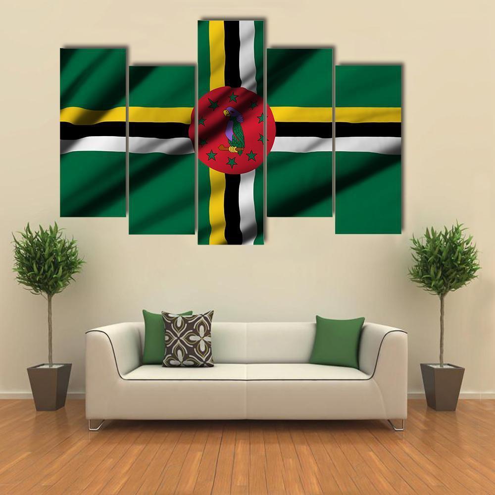 Waving Flag Of Dominica Canvas Wall Art-5 Pop-Gallery Wrap-47" x 32"-Tiaracle