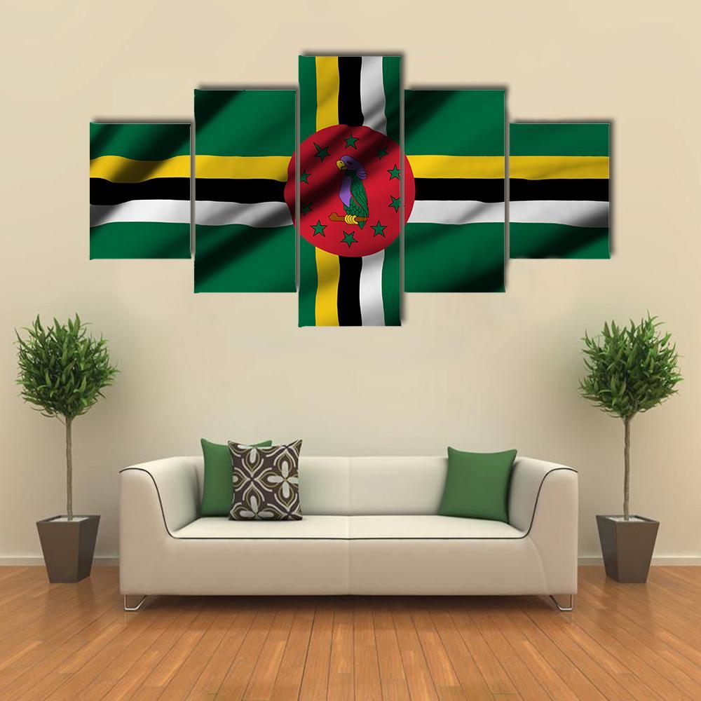 Waving Flag Of Dominica Canvas Wall Art-5 Star-Gallery Wrap-62" x 32"-Tiaracle