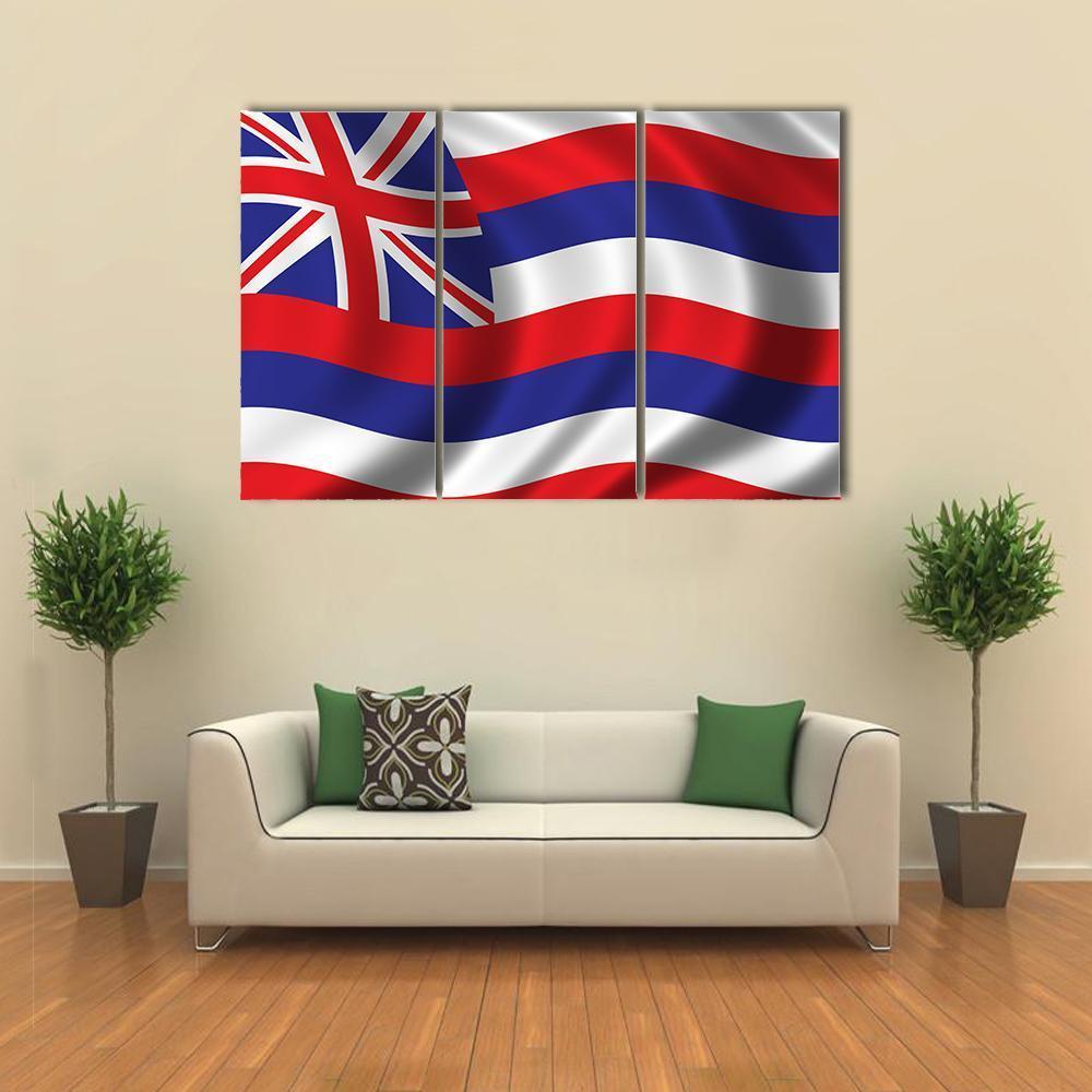 Waving Flag Of Hawaii Canvas Wall Art-3 Horizontal-Gallery Wrap-37" x 24"-Tiaracle